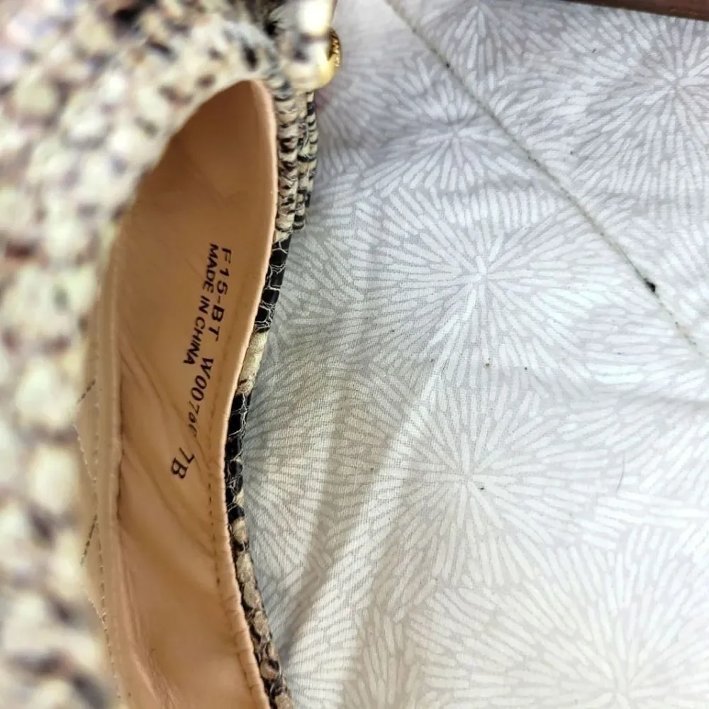 Cole Haan tan black snakeskin leather ballet wedge flats bow gold accent lady 7
